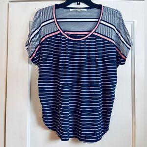 Max Studio navy striped top tee shirt-m